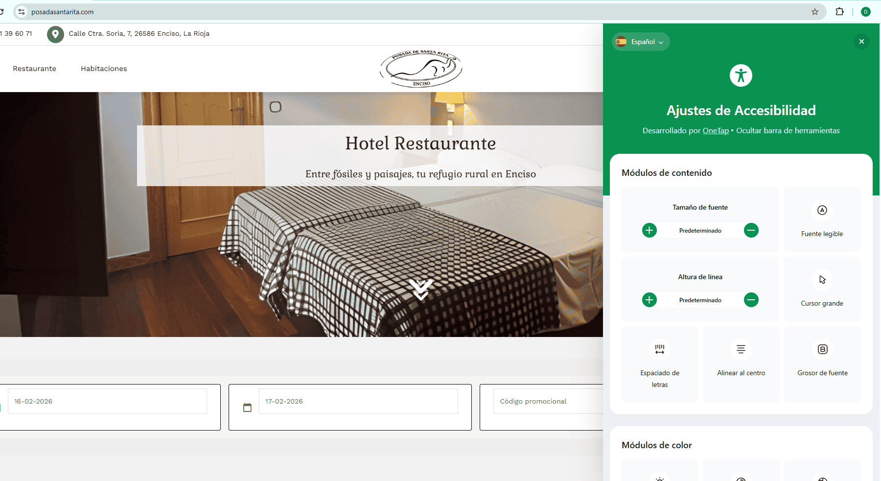 Hotel Santa Rita - Declaración de accesibilidad Accesibilidad en Posada Santa Rita, alojamiento accesible y cómodo en Enciso.
